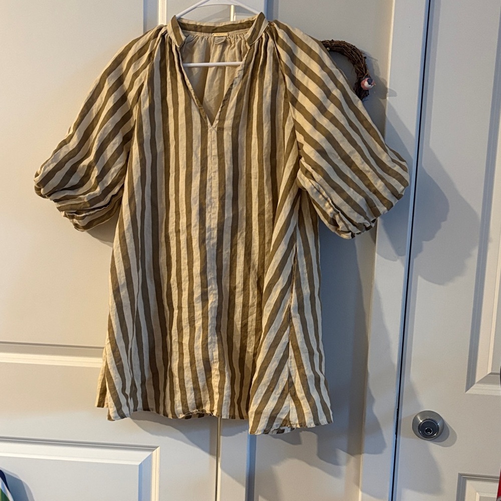 Magaschoni Striped Linen dress Cream and Tan